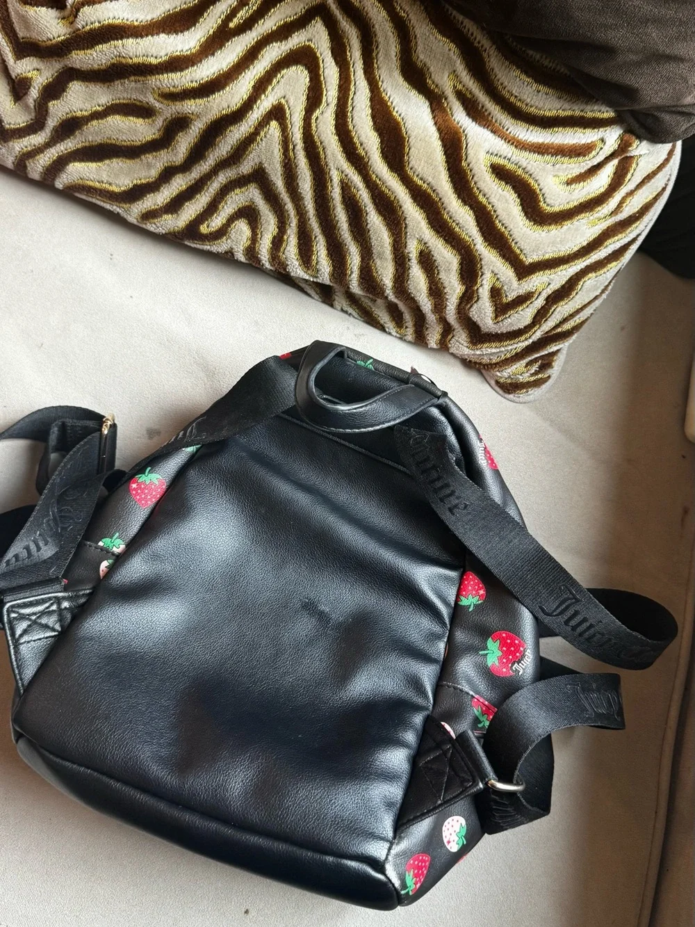 New with tags Juicy Couture Black Strawberry Print Mini Backpack